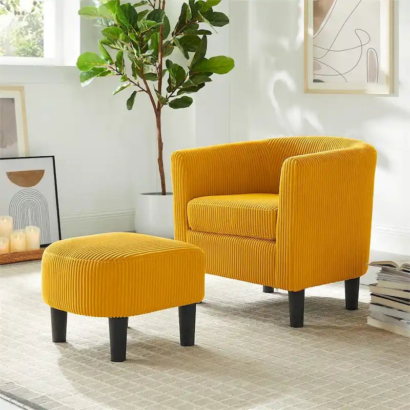 Fauteuil d'appoint et ottoman en velours côtelé – Noir / Blanc / Jaune / Gris / Vert, 2 pièces, 1 personne