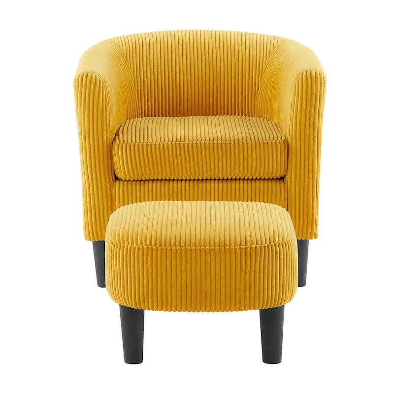 Fauteuil d'appoint et ottoman en velours côtelé – Noir / Blanc / Jaune / Gris / Vert, 2 pièces, 1 personne
