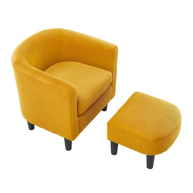 Fauteuil d'appoint et ottoman en velours côtelé – Noir / Blanc / Jaune / Gris / Vert, 2 pièces, 1 personne
