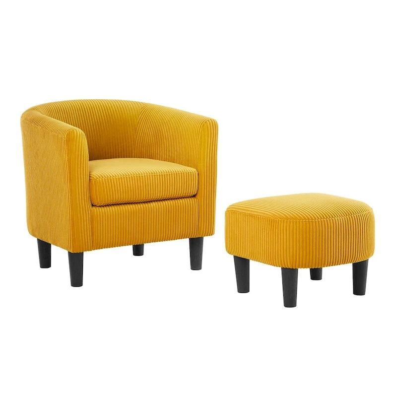 Fauteuil d'appoint et ottoman en velours côtelé – Noir / Blanc / Jaune / Gris / Vert, 2 pièces, 1 personne