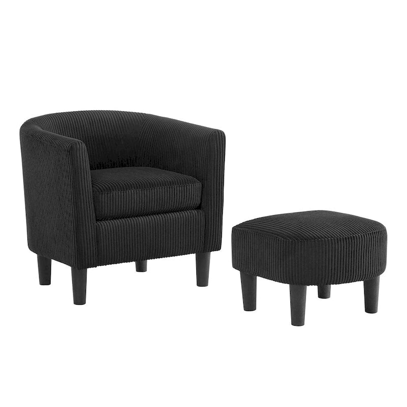 Fauteuil d'appoint et ottoman en velours côtelé – Noir / Blanc / Jaune / Gris / Vert, 2 pièces, 1 personne