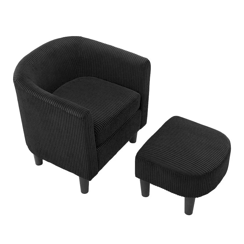 Fauteuil d'appoint et ottoman en velours côtelé – Noir / Blanc / Jaune / Gris / Vert, 2 pièces, 1 personne