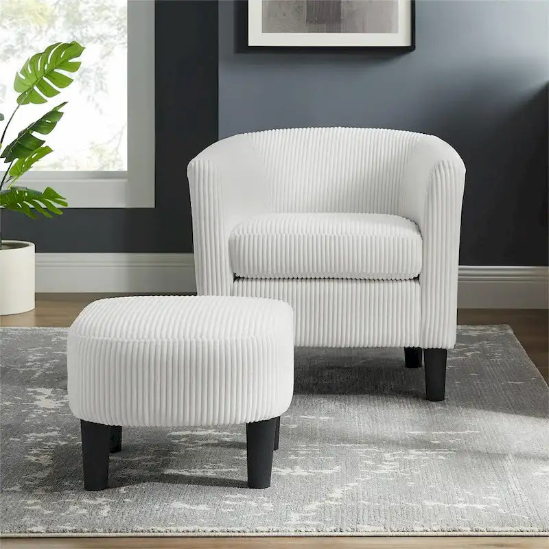 Fauteuil d'appoint et ottoman en velours côtelé – Noir / Blanc / Jaune / Gris / Vert, 2 pièces, 1 personne