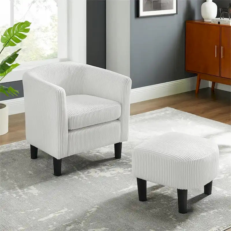Fauteuil d'appoint et ottoman en velours côtelé – Noir / Blanc / Jaune / Gris / Vert, 2 pièces, 1 personne