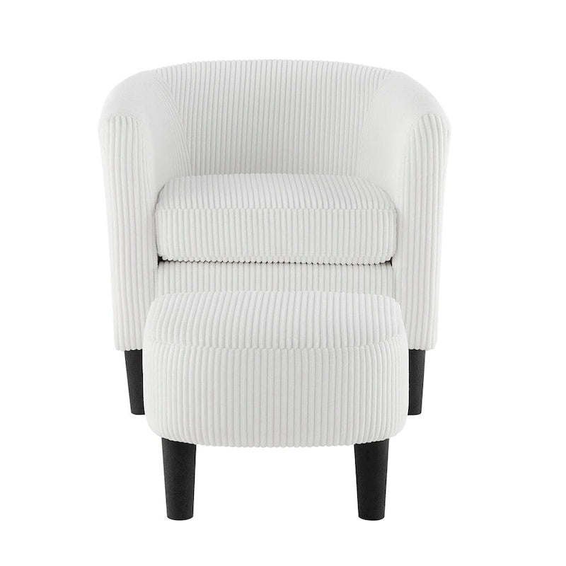 Fauteuil d'appoint et ottoman en velours côtelé – Noir / Blanc / Jaune / Gris / Vert, 2 pièces, 1 personne