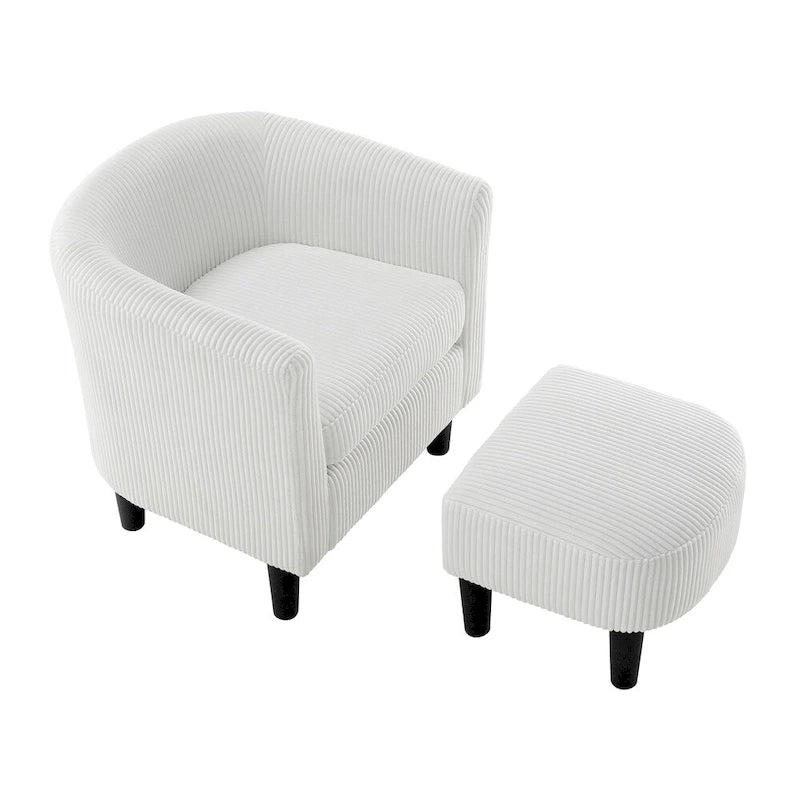 Fauteuil d'appoint et ottoman en velours côtelé – Noir / Blanc / Jaune / Gris / Vert, 2 pièces, 1 personne