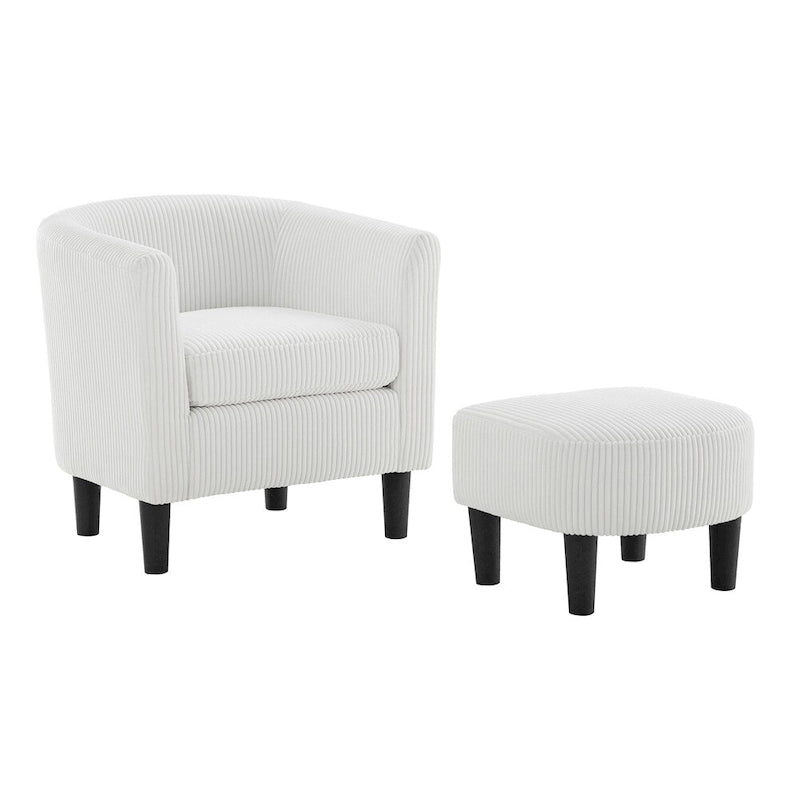Fauteuil d'appoint et ottoman en velours côtelé – Noir / Blanc / Jaune / Gris / Vert, 2 pièces, 1 personne