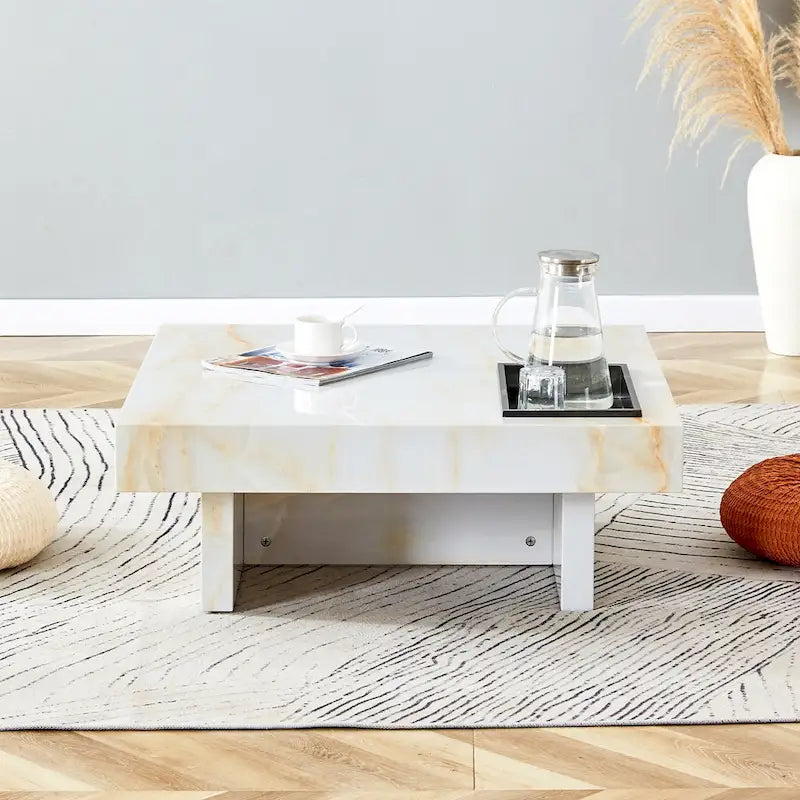 Table basse carrée noire/blanche avec fente de rangement — MDF, 4 places assises