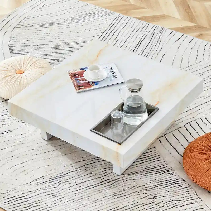 Table basse carrée noire/blanche avec fente de rangement — MDF, 4 places assises