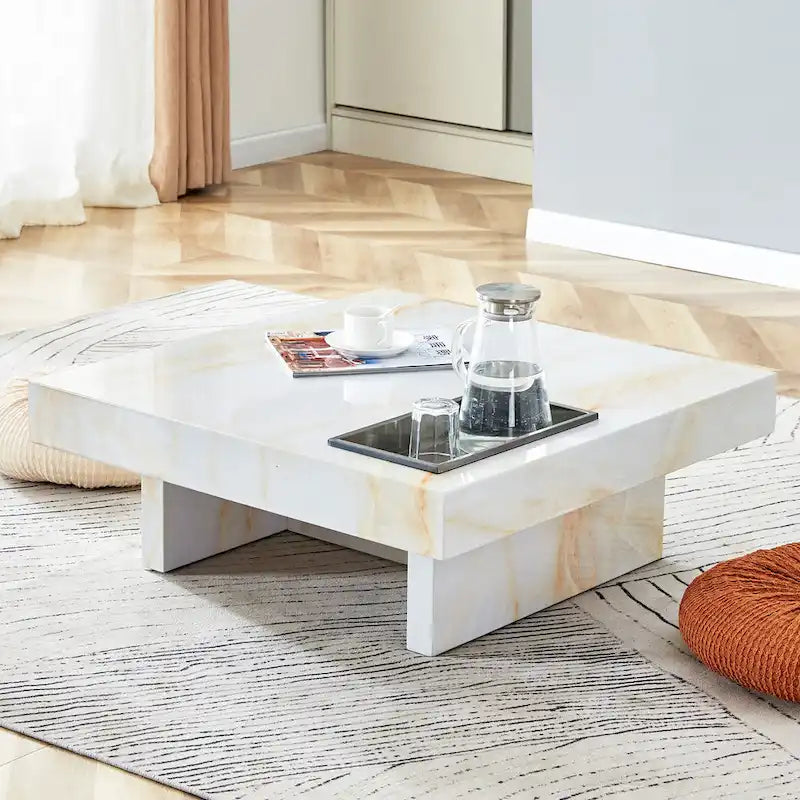 Table basse carrée noire/blanche avec fente de rangement — MDF, 4 places assises