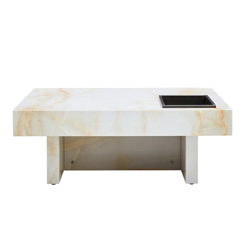 Table basse carrée noire/blanche avec fente de rangement — MDF, 4 places assises