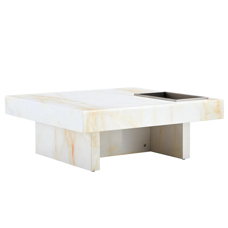 Table basse carrée noire/blanche avec fente de rangement — MDF, 4 places assises