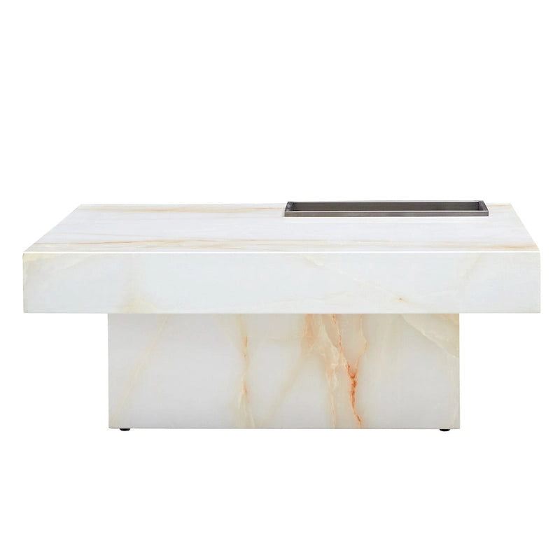 Table basse carrée noire/blanche avec fente de rangement — MDF, 4 places assises