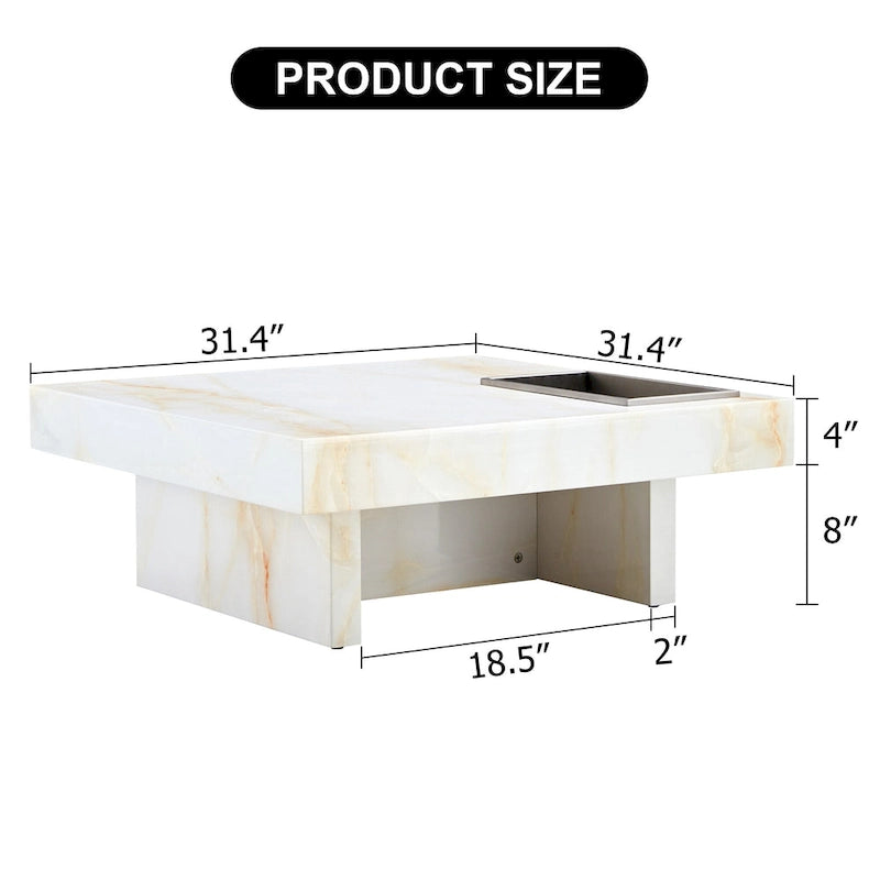 Table basse carrée noire/blanche avec fente de rangement — MDF, 4 places assises