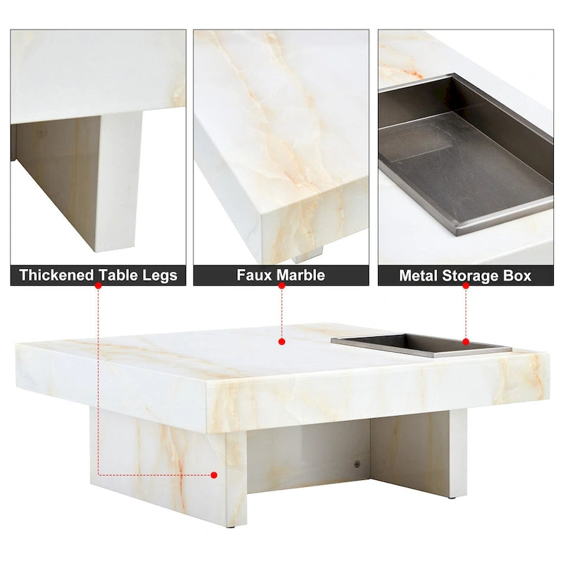 Table basse carrée noire/blanche avec fente de rangement — MDF, 4 places assises