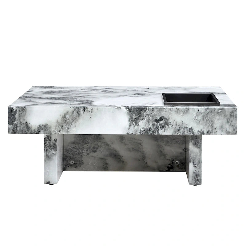 Table basse carrée noire/blanche avec fente de rangement — MDF, 4 places assises