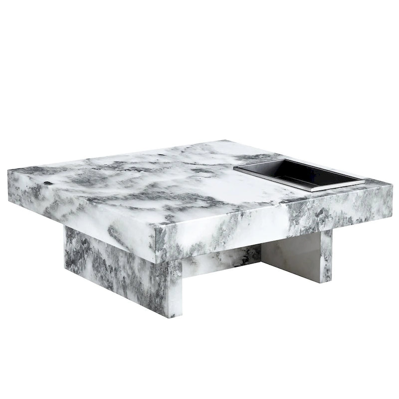 Table basse carrée noire/blanche avec fente de rangement — MDF, 4 places assises