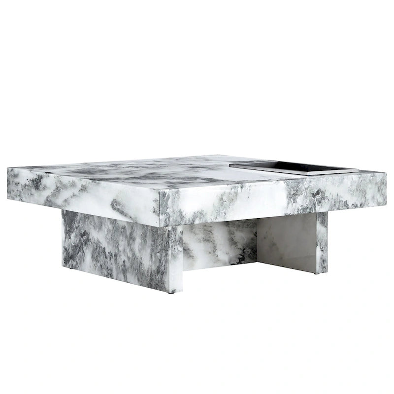 Table basse carrée noire/blanche avec fente de rangement — MDF, 4 places assises