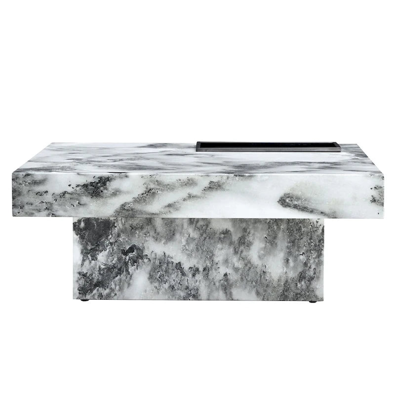 Table basse carrée noire/blanche avec fente de rangement — MDF, 4 places assises