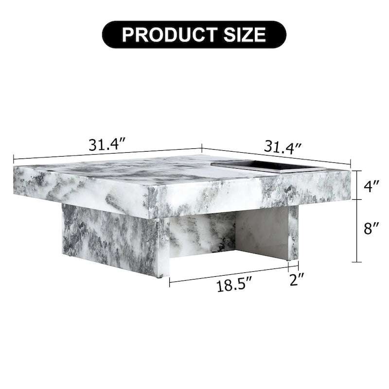 Table basse carrée noire/blanche avec fente de rangement — MDF, 4 places assises