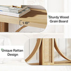 Console en rotin avec plateau en bois naturel de 55 po, 1 personne