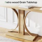 Console en rotin avec plateau en bois naturel de 55 po, 1 personne