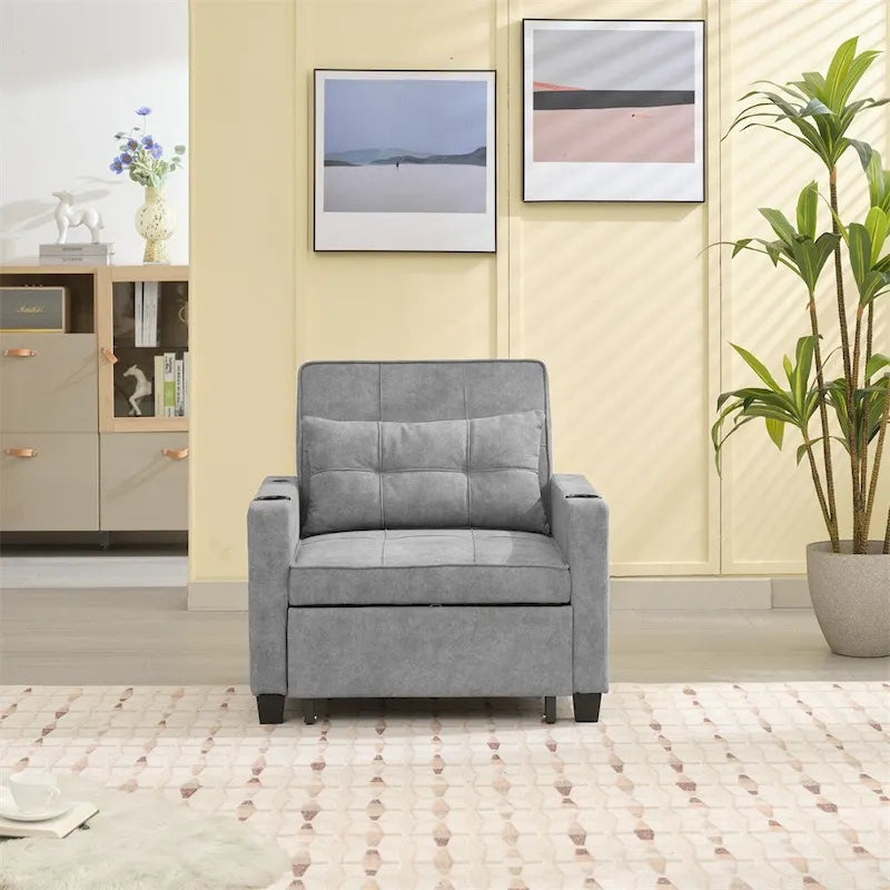 Fauteuil Futon Convertible avec Ports USB — Vert / Gris Foncé / Gris Clair, 1 place