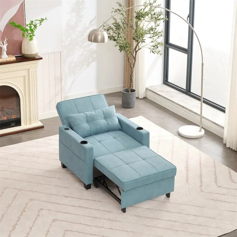 Fauteuil Futon Convertible avec Ports USB — Vert / Gris Foncé / Gris Clair, 1 place
