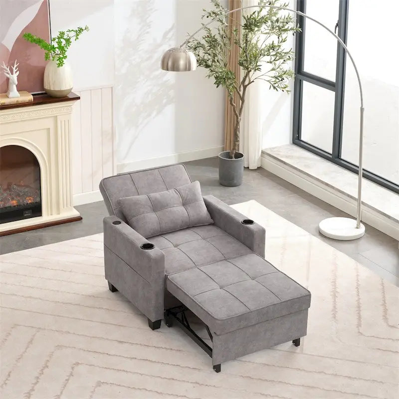 Fauteuil Futon Convertible avec Ports USB — Vert / Gris Foncé / Gris Clair, 1 place