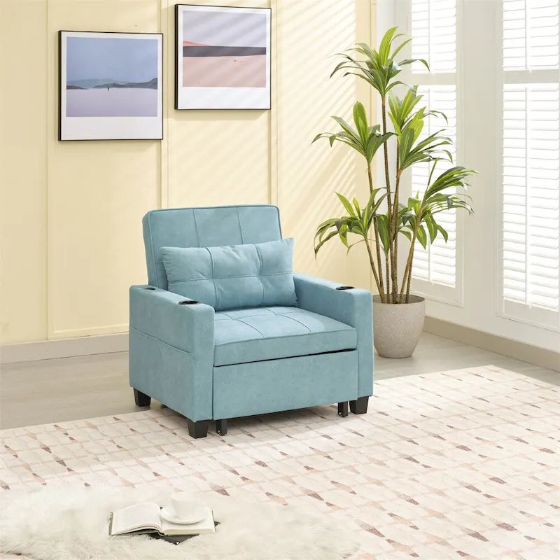 Fauteuil Futon Convertible avec Ports USB — Vert / Gris Foncé / Gris Clair, 1 place
