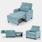 Fauteuil Futon Convertible avec Ports USB — Vert / Gris Foncé / Gris Clair, 1 place