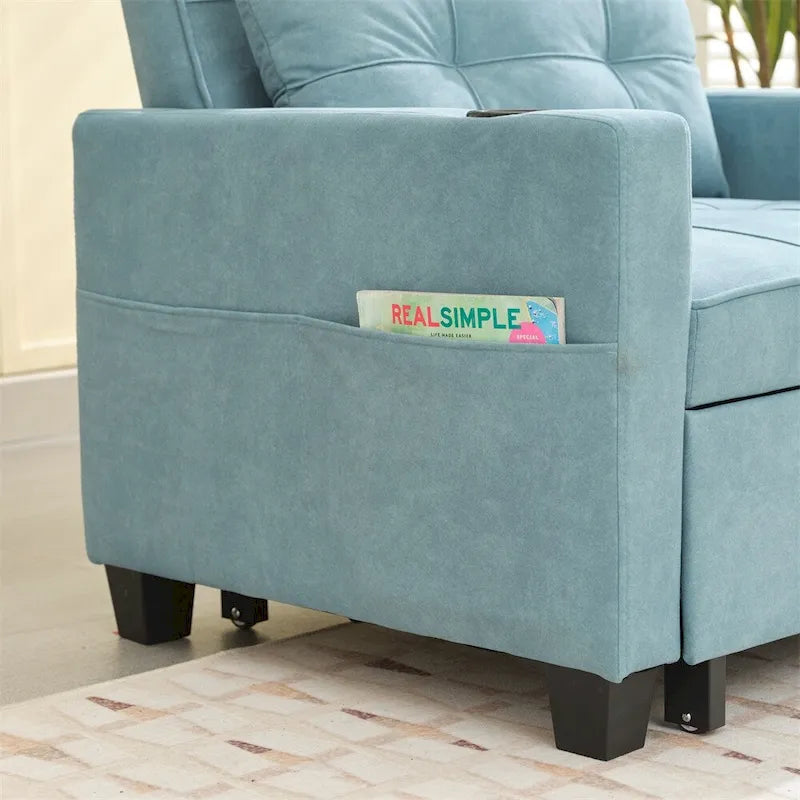 Fauteuil Futon Convertible avec Ports USB — Vert / Gris Foncé / Gris Clair, 1 place