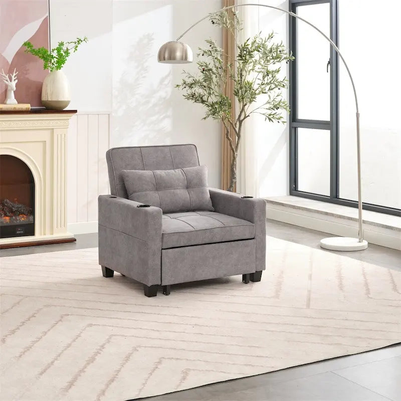 Fauteuil Futon Convertible avec Ports USB — Vert / Gris Foncé / Gris Clair, 1 place