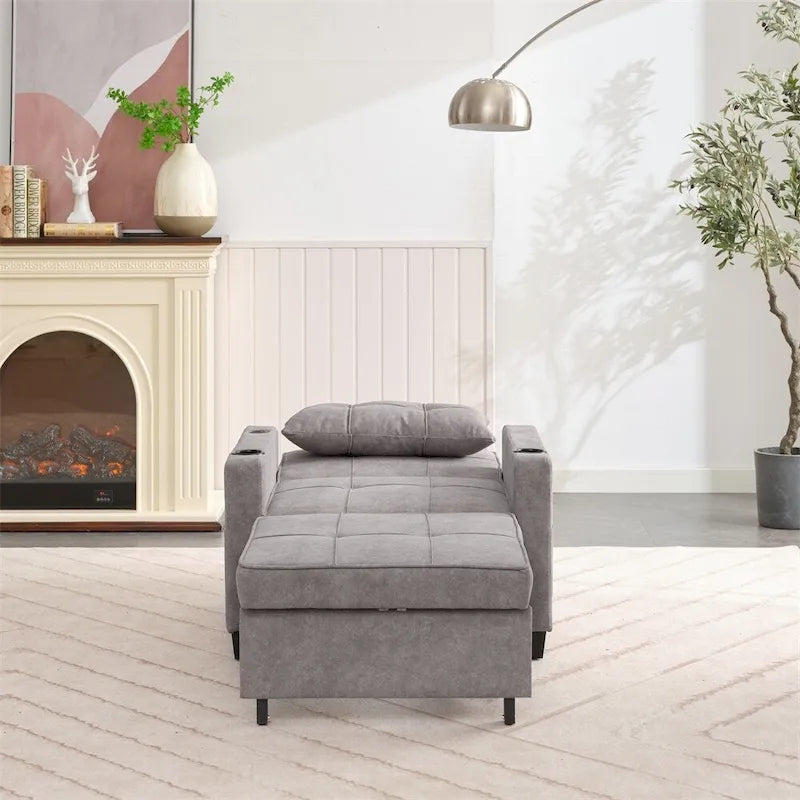 Fauteuil Futon Convertible avec Ports USB — Vert / Gris Foncé / Gris Clair, 1 place
