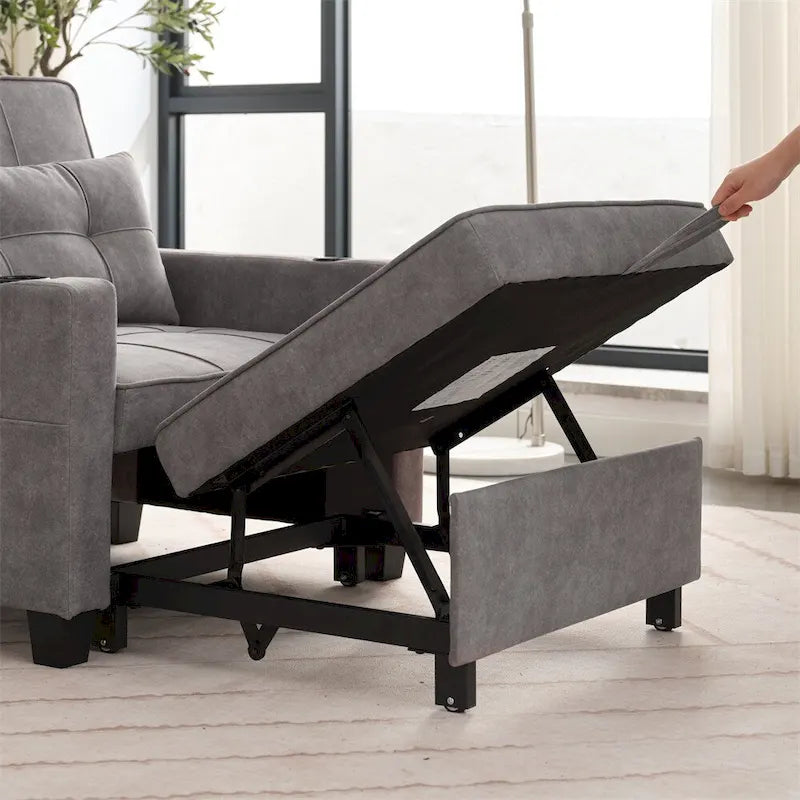 Fauteuil Futon Convertible avec Ports USB — Vert / Gris Foncé / Gris Clair, 1 place