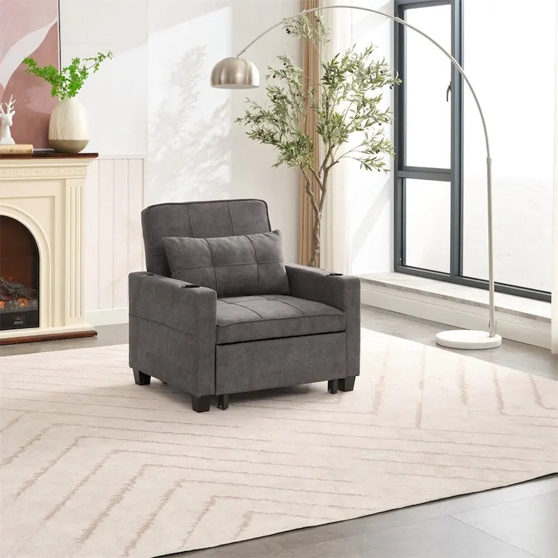 Fauteuil Futon Convertible avec Ports USB — Vert / Gris Foncé / Gris Clair, 1 place