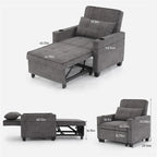 Fauteuil Futon Convertible avec Ports USB — Vert / Gris Foncé / Gris Clair, 1 place