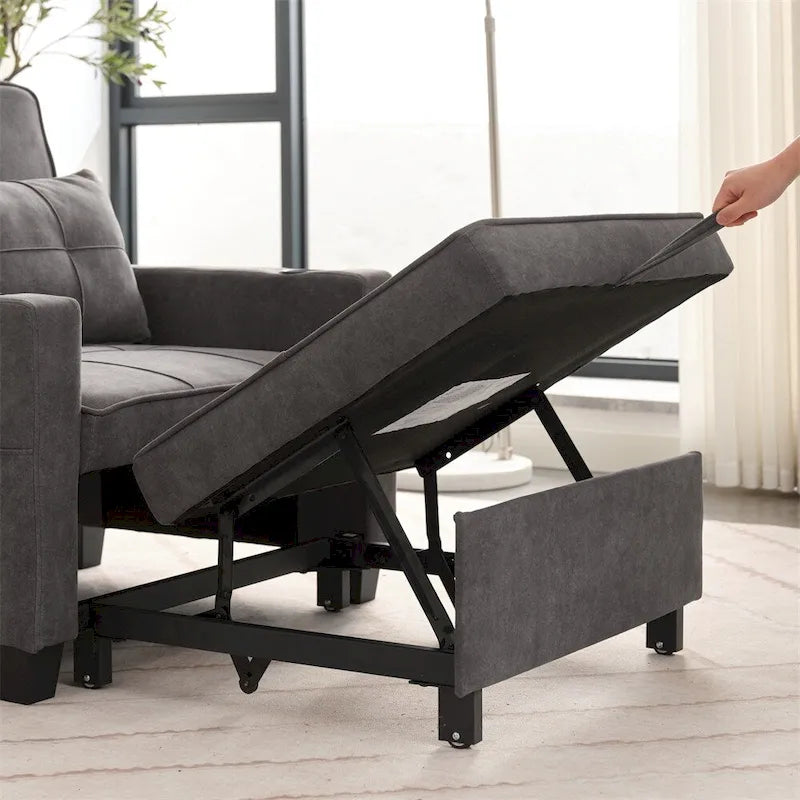 Fauteuil Futon Convertible avec Ports USB — Vert / Gris Foncé / Gris Clair, 1 place