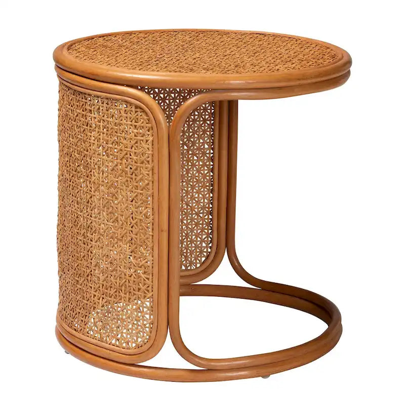 Table d'appoint ronde en rotin miel clair – Petite/Grande