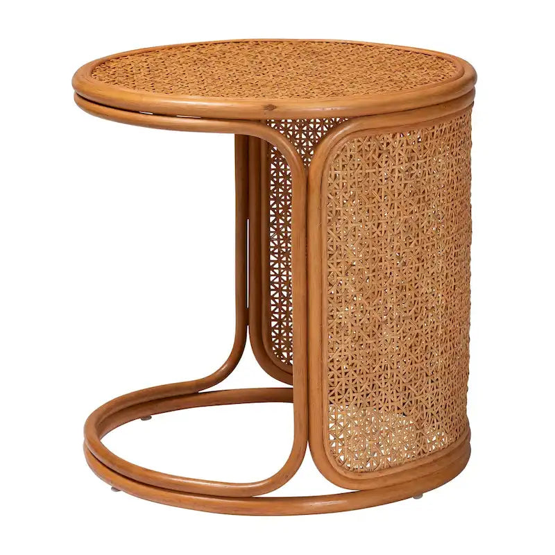 Table d'appoint ronde en rotin miel clair – Petite/Grande