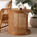 Table d'appoint ronde en rotin miel clair – Petite/Grande