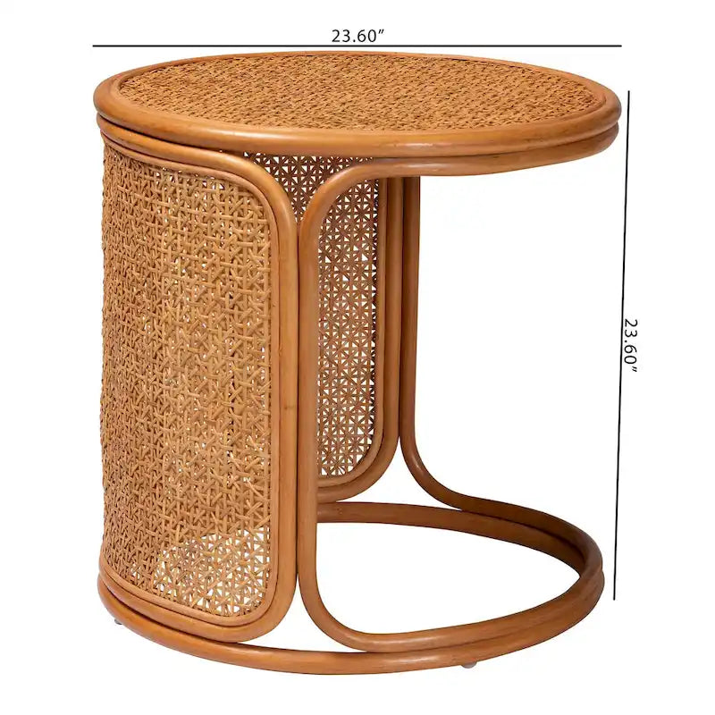 Table d'appoint ronde en rotin miel clair – Petite/Grande