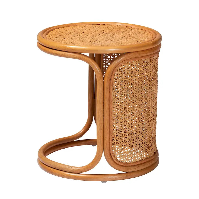 Table d'appoint ronde en rotin miel clair – Petite/Grande