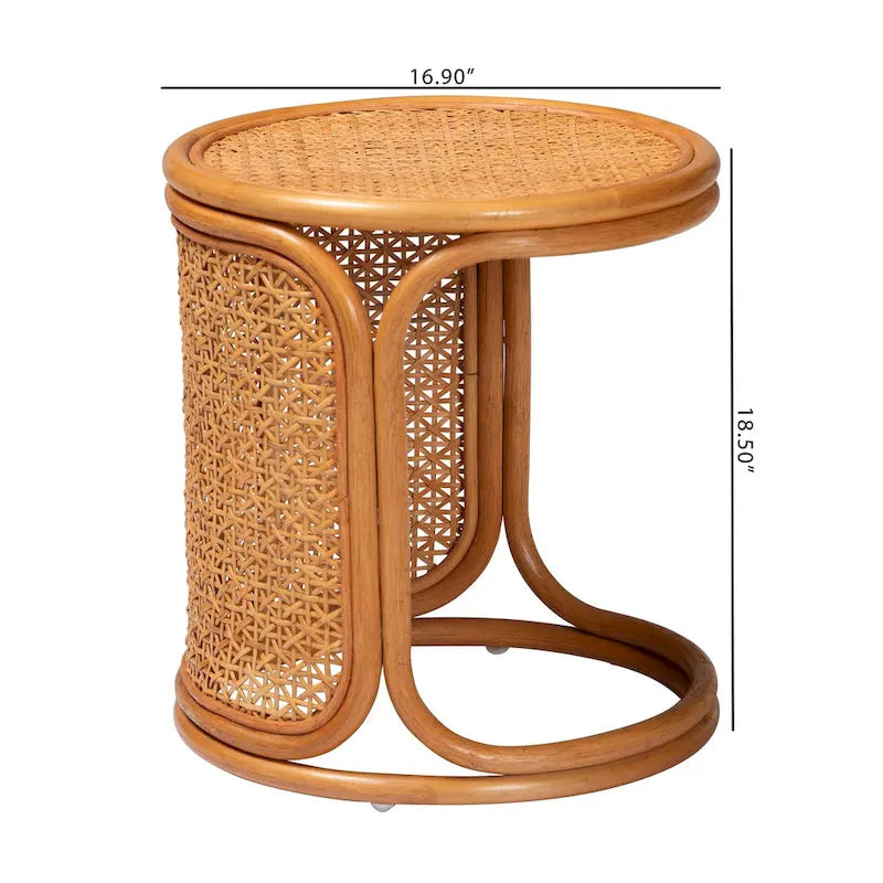 Table d'appoint ronde en rotin miel clair – Petite/Grande