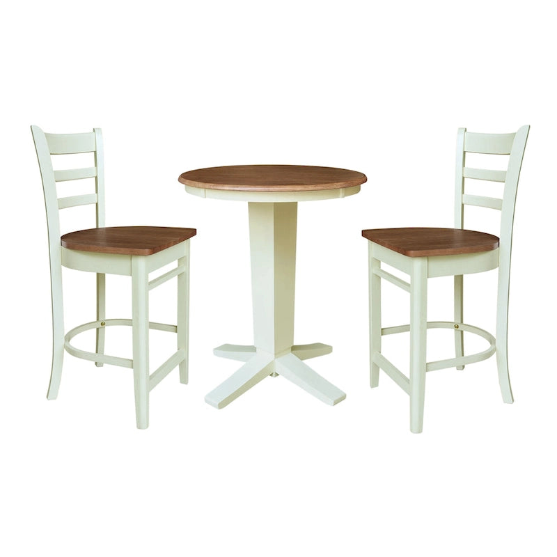 Ensemble de salle à manger hauteur comptoir en bois massif pour 2 – Chêne vieilli / Brut / Noyer de hickory délavé charbon