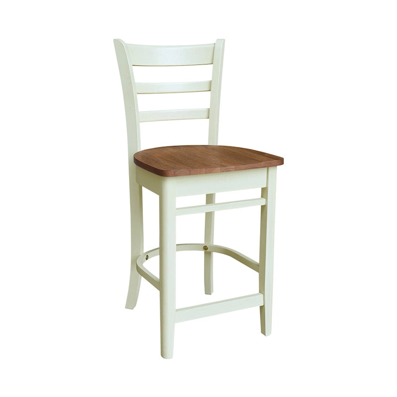 Ensemble de salle à manger hauteur comptoir en bois massif pour 2 – Chêne vieilli / Brut / Noyer de hickory délavé charbon