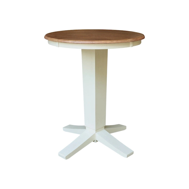 Ensemble de salle à manger hauteur comptoir en bois massif pour 2 – Chêne vieilli / Brut / Noyer de hickory délavé charbon