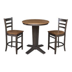 Ensemble de salle à manger hauteur comptoir en bois massif pour 2 – Chêne vieilli / Brut / Noyer de hickory délavé charbon