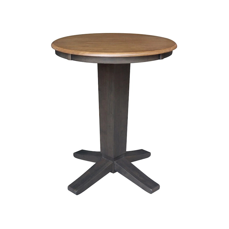 Ensemble de salle à manger hauteur comptoir en bois massif pour 2 – Chêne vieilli / Brut / Noyer de hickory délavé charbon