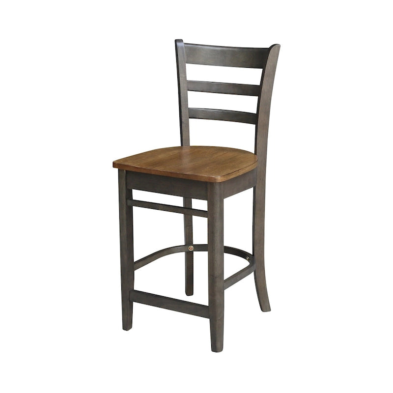 Ensemble de salle à manger hauteur comptoir en bois massif pour 2 – Chêne vieilli / Brut / Noyer de hickory délavé charbon